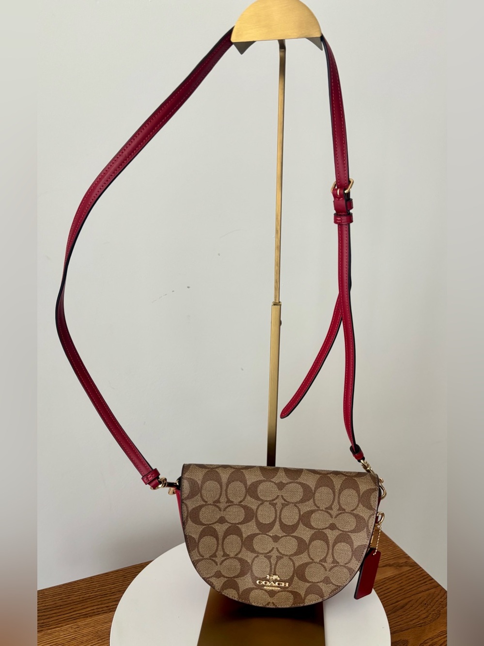 Coach Brown Signature Canvas and Red Leather Saddle Crossbody - Picture 9 of 9
